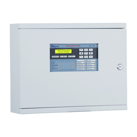 Ravel RE-2558 8 Zone Conventional Fire Alarm Control Panel – high-capacity, multi-zone fire safety panel for large offices, factories, and commercial spaces